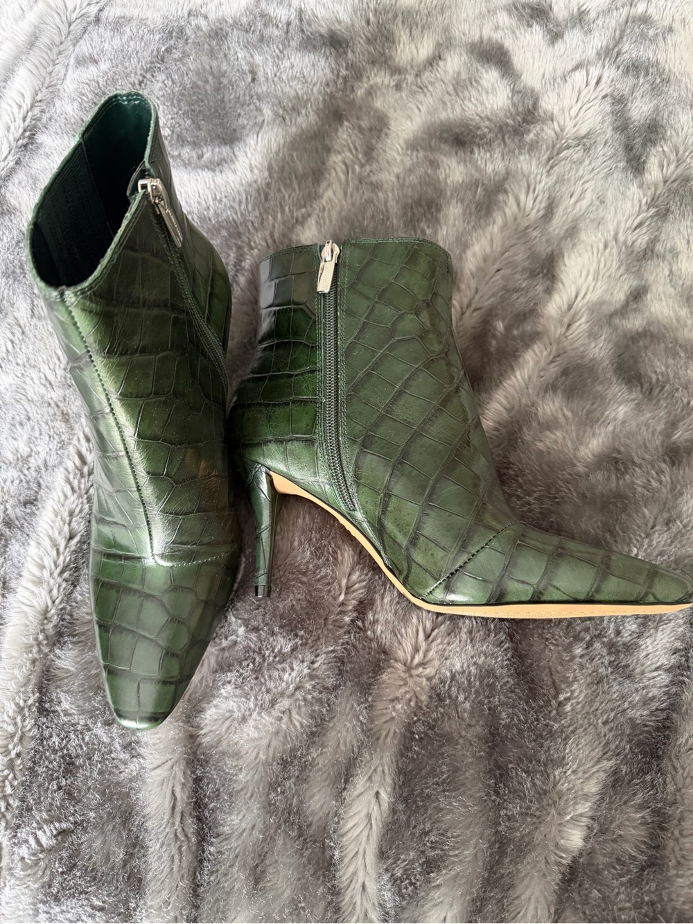 Vince Camuto green croc print ankle boots